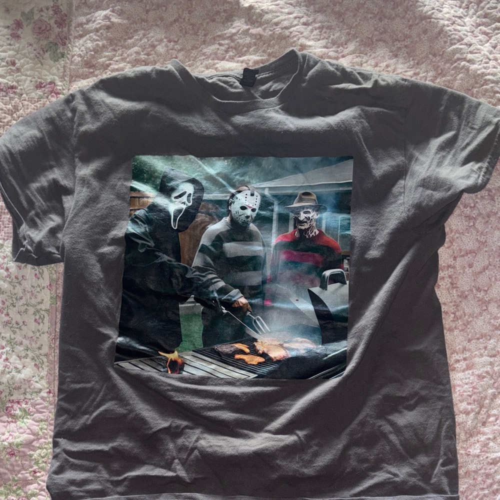 Graphic Horror Masks T-Shirt - Gray